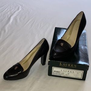 NWT 9M Black Ralph Lauren Heeled Loafers
